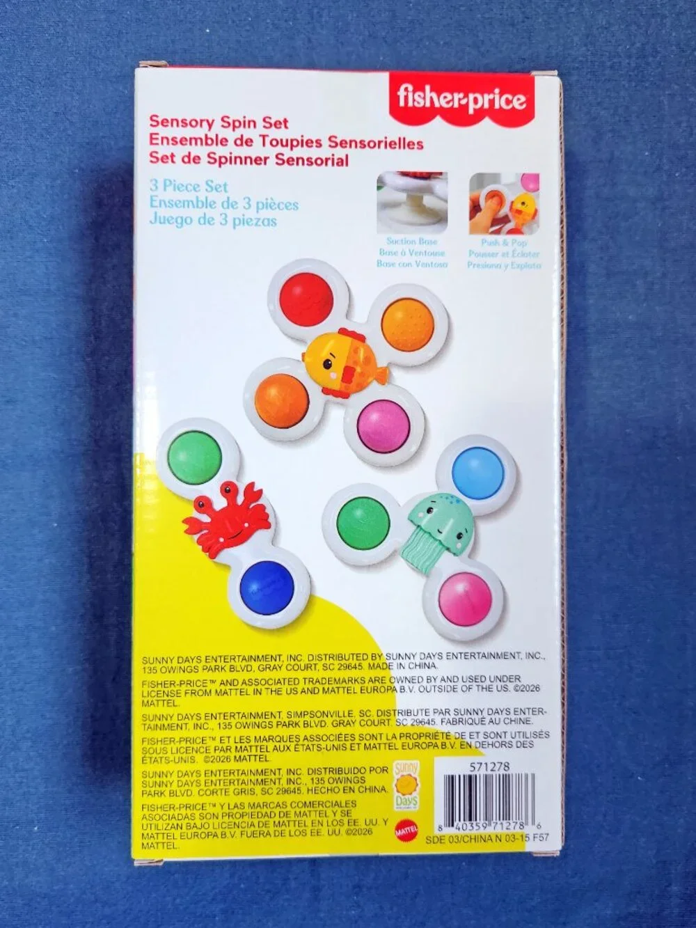 Fisher-Price Sensory Spin Set 3-Pc Suction Spinner Toys NWT